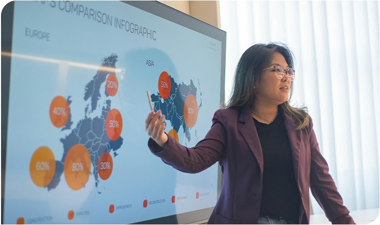 A marketer presenting a data comparison infographic